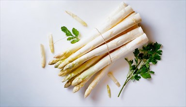 Minimalist view of fresh white asparagus on a rustic white background, fresh white asparagus, AI