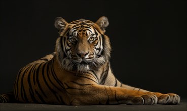 A Javan tiger portrait on black background AI generated