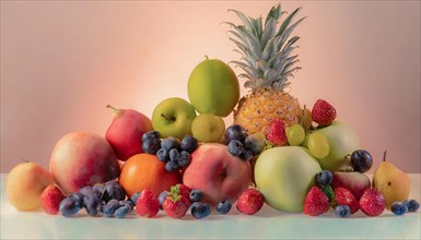Photograph of an assorted selection of colorful, fresh fruits, AI generated