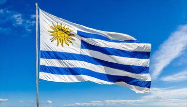 Flags, the national flag of Uruguay, fluttering in the wind