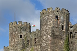 Towers, Flag, Castle, Conwy, Wales, Great Britain
