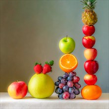 Artistic arrangement of stacked fruits exhibiting a vivid palette of colors, AI generated