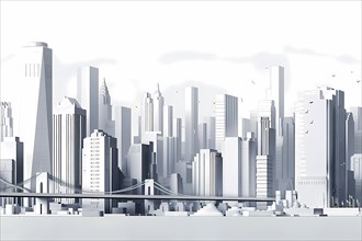 Sleek monochromatic cityscape vector with skyscrapers and bridges, illustration, AI generated