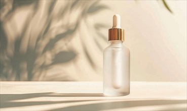 Frosted glass bottle mockup showcasing a luxurious hydrating facial serum with a sleek modern