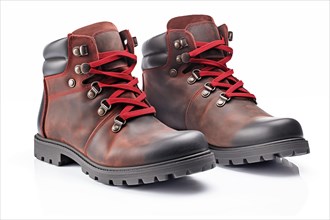 Modern Brown Leather Boots with Red Laces, AI generated