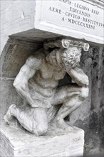 Rialto Market, stone figure of a satyr as part of a sculpture, Venice, Veneto, Italy, Europe