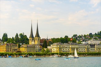 City of Lucerne and Lake with Luxury Hotel in Switzerland