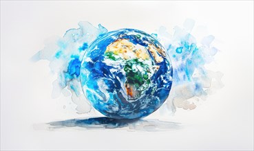 Watercolor Earth globe on white background AI generated