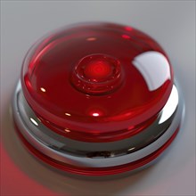 Shiny red emergency button with reflections in a brightly lit environment, AI generated