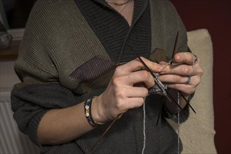 Hands knitting, Mecklenburg-Western Pomerania, Germany, Europe