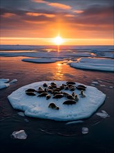 Seals resting on an ice floe, AI generated
