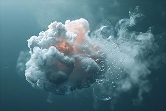 An abstract scene with blue and red-tinted smoke and bubbles creating a dynamic look, AI generated