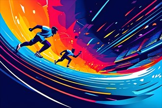 AI generated illustration showcasing track and field sports theme in vibrant accessible color