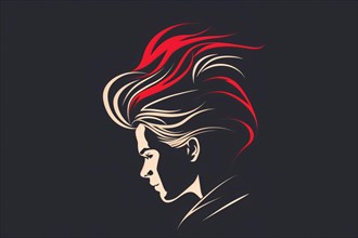 Artistic minimalistic profile of a person with a red and white streak in hair, AI generated
