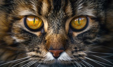 Close-up portrait of a Maine Coon cat showcasing its striking amber eyes AI generated