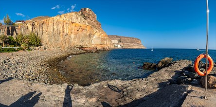 Panoramic of the cove or Caleta of the touristic coastal town Mogan in the south of Gran Canaria in