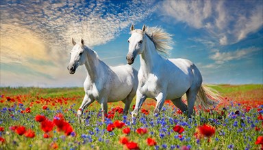 KI generated, A horse, horses, Arabian, in front of a blue sky, thoroughbred Arabian, AV, Arabian