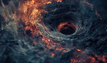 Artistic representation of a black hole, merging elements of fire and ice in a cosmic swirl AI