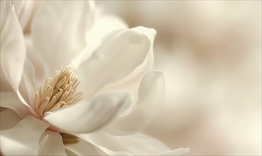 Close-up of a delicate magnolia blossom against a soft blurred background, floral background AI