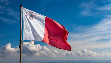 Flags, the national flag of Malta flutters in the wind