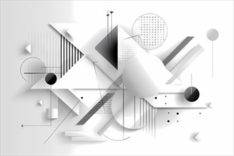 Geometric abstract design with 3D shapes in monochrome colors, illustration, AI generated