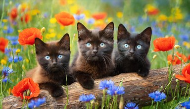 KI generated, animal, animals, mammal, mammals, cat, felidae (Felis catus), three kittens lying on
