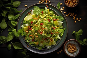 Vibrant Burmese Green Tea Salad with Zucchini Noodles, AI generated
