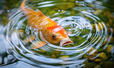Close-up of a beautiful koi fish rising to the surface of the water AI generated