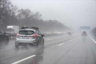 Poor visibility in the rain on the A 9 motorway, Thuringia, Germany, Europe
