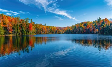 The lake adorned with colorful autumn foliage AI generated