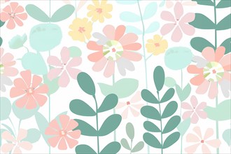 Decorative pastel floral pattern with a soft and simplistic design, illustration, AI generated