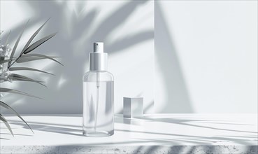 Frosted glass bottle mockup showcasing a luxurious hydrating facial serum with a sleek modern