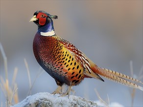 A pheasant (Phasianus colchicus) in natural surroundings, AI generated