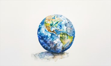 Watercolor Earth globe on white background AI generated