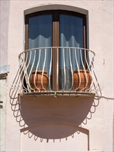 Small balcony, shade, Porto Cervo, Sardinia, Italy, Europe
