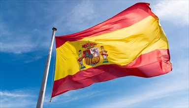 Flags, the national flag of Spain, fluttering in the wind