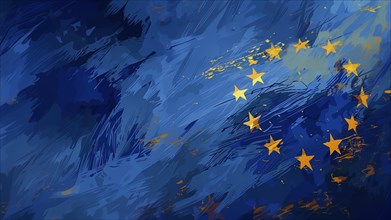 A European Union flag background. AI generated