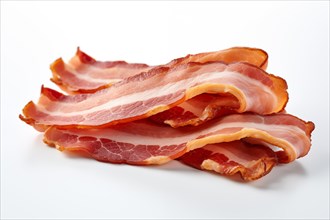 Sliced bacon arranged in a neat stack on a white background, AI generated