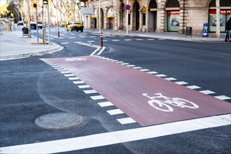 Cycle lane marking and separation from car traffic in Barcelona, Spain, Europe