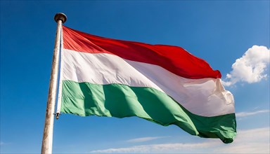 Flags, the national flag of Hungary, fluttering in the wind