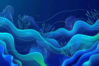 Stylized blue abstract waves representing an underwater ocean scene, illustration, AI generated