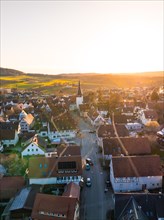 Aerial view of a small town at sunset with warm lights, Calw, Black Forest, Germany, Europe
