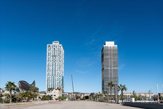 High-rise buildings in the Olympic harbour of Barcelona, Spain, Europe