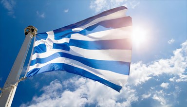 Flag, the national flag of Greece fluttering in the wind