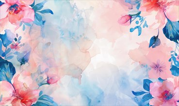 Watercolor flowers and lives, floral background space for text AI generated