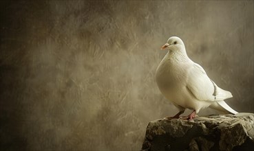 Close-up of a majestic white pigeon perched on a stone ledge AI generated