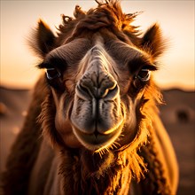 Bactrian camel with thick fur standing resilient against gobi deserts extreme temperature, AI
