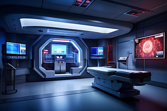 Modern hospital interior of a miri room with an advanced scanner machine, AI generated, modern,