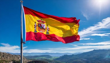 Flags, the national flag of Spain, fluttering in the wind