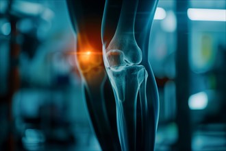 Illustration, biomedical visualisation, painful knee joint, osteoarthritis, AI generated, AI